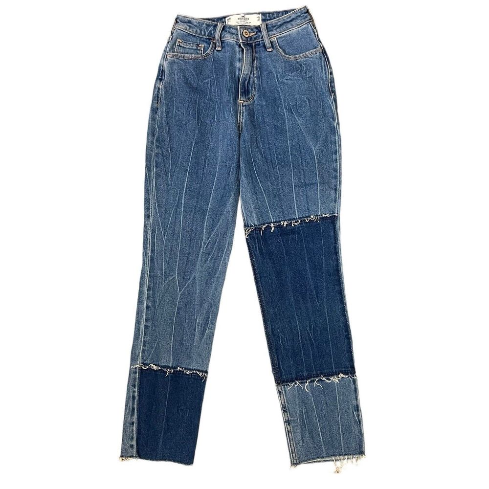 Hollister Jeans Size‎ 23 Curvy High Rise Mom Denim Stretch Colorblock Patchwork